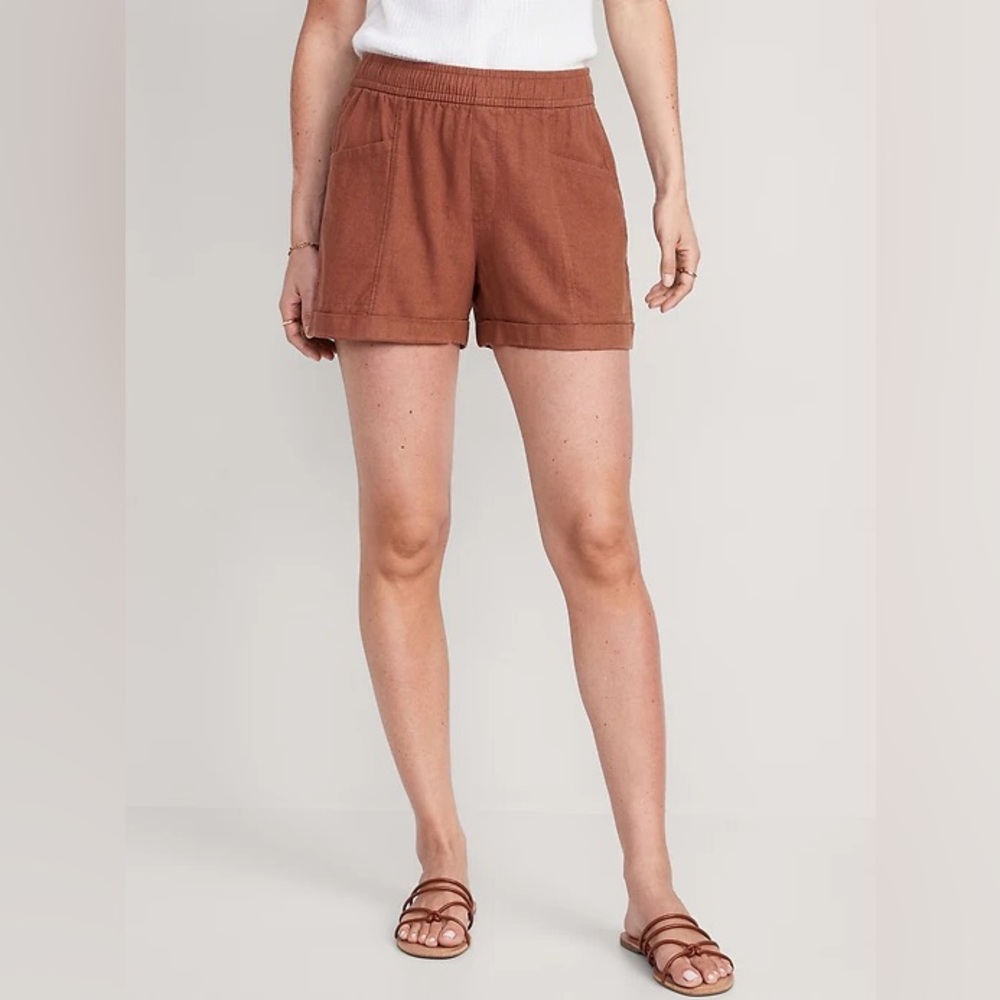 High-Waisted Linen-Blend Utility Shorts